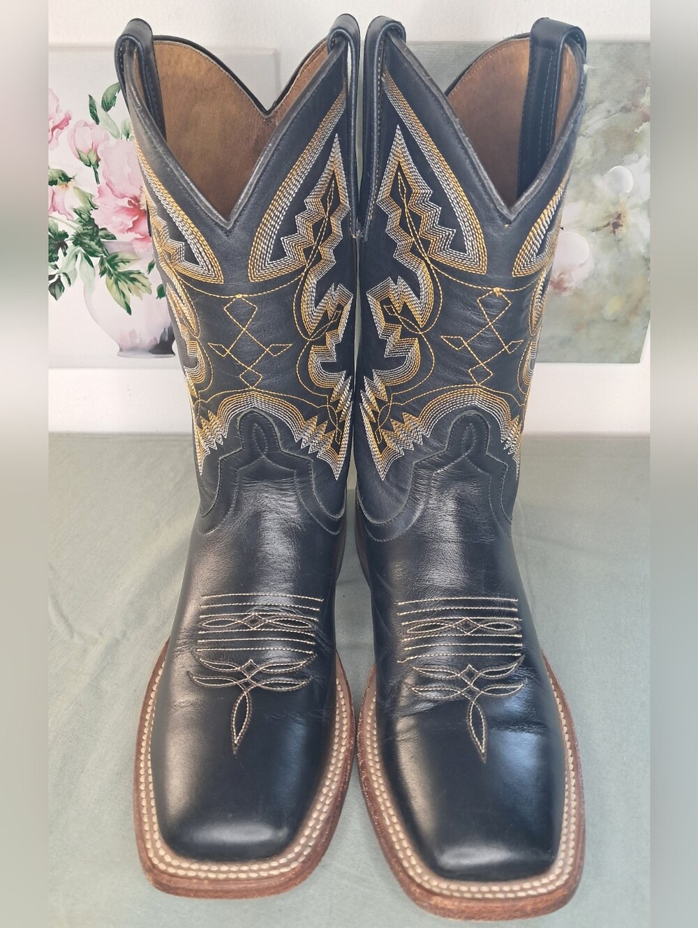 Horse Power Classic Western Cowboy Booots Size 6.5 HP1026 Black & Yellow